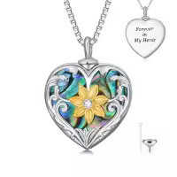 TOUPOP Sterling Silver Urn Necklace For Ashes With Filler Kit-style_name:Sunflower Heart Urn Necklace