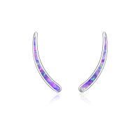 wholesale 925 Sterling Silver White Opal Curved Ear Climber Non-Hypoallergenic Crawler Earrings for Women Girls Gifts Jewelry 4cm Long-1-Created Purple opal ear climber