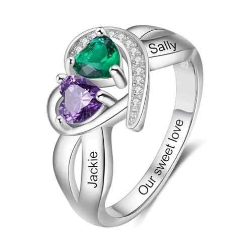 DIYARING Personalized Mother Rings 925 Sterling Silver 2-5 Simulated Birthstones Engraved Name Family Rings For Women Gift For Mother's Day Grandma Wife 