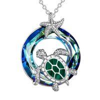 wholesale Turtle Gifts S925 Sterling Silver Crystal Sea Turtle Necklace Christmas Gifts For Women, 18+2 Inch -color_name:05-Blue-Malachite