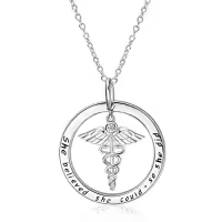 TOUPOP Sterling Silver Stone Stethoscope Caduceus Necklace Nursing Doctor Gift-style_name:Caduceus