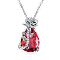 wholesale Birthstone Necklace 925 Sterling Silver Rose Birthstone Pendant Crystal Necklace Birthstone Jewelry, Gifts For Women Mom Wife Birthday Anniversary Christmas, 18+2 Inch -color_name:01-Jan