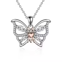 TOUPOP Sterling Silver & Stone Heart Butterfly Pendant Mother Necklace-style_name:4-Butterfly
