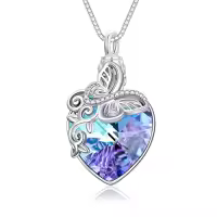 TOUPOP Sterling Silver Crystal Dragonfly Butterfly Pendant Necklace-style_name:I-Butterfly Urn Necklace-Purple Heart Crystal