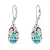 TOUPOP Sterling Silver Abalone Shell Teardrop Leverback Dangle Earrings-style_name:Ladybug