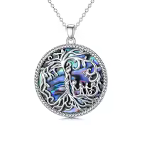 TOUPOP Sterling Silver Tree Of Life Mother Necklace Jewelry Gifts-style_name:Abalone Shell-3 Children