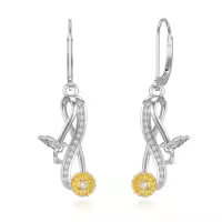 TOUPOP Sterling Silver Stone Dragonfly Hummingbird Ladybug Butterfly Bee Drop Dangle Earrings-style_name:Hummingbird