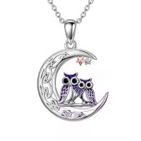 TOUPOP Sterling Silver Celtic Moon Pendant Necklace Cat Owl Polar Bear Animal Jewelry Gift-style_name:Owl