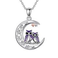 wholesale TOUPOP Cat/owl/polar Bear/dachshund/crow/fox Necklace For Women 925 Sterling Silver Celtic Moon Pendant Jewelry Birthday Christmas Anniversary Animal Lovers Christmas Gifts For Her -style_name:Owl