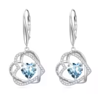 TOUPOP Sterling Silver Birthstone Double Heart Leverback Earrings-color_name:03-March-Aquamarine