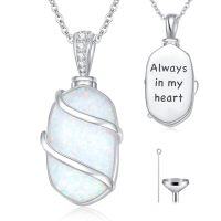 wholesale Urn Necklaces For Ashes 925 Sterling Silver Dainty Gemstone Cremation Jewelry Memorial Jewelry For Women -color_name:Opal