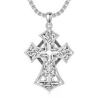 TOUPOP 925 Sterling Silver Cross Pendant Necklace For Men Gifts-style_name:C07 Celtic Cross