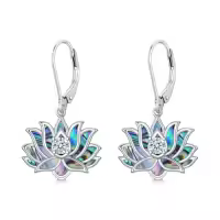 TOUPOP 925 Sterling Silver Lotus Cherry Blossoms Sunflower Snowflake Daisy Rose Earrings Floral Jewelry-style_name:3-Lotus-B