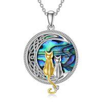 wholesale TOUPOP Cat Necklace Sterling Silver Abalone Shell Celtic Cat On The Moon With Abalone Shell Birthday Christmas Jewelry Gifts For Women -color_name:2 Cats(Yellow Gold and Silver )-Abalone Shell-02