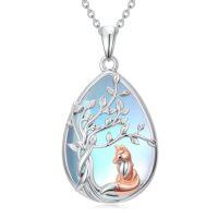 wholesale Bunny/mama Bear/koala/sloth/fox Necklace For Women Sterling Silver Teardrop Moonstone Tree Of Life Pendant Necklaces Jewelry Christmas Gifts For Women Mom Her -style_name:Fox