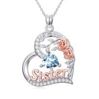 wholesale Sister Birthday Gifts For Sister 925 Sterling Silver Heart Rose Birthstone Necklace For Women Anniversary Christmas Jewelry Gift For Sis -style_name:03-March