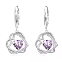 TOUPOP Sterling Silver Birthstone Double Heart Leverback Earrings-color_name:06-June-Alexandrite
