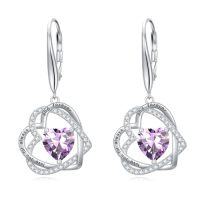 wholesale TOUPOP Heart Birthstone Earrings 925 Sterling Silver Double Heart Leverback Earrings Love You For Always And Forever Jewelry Anniversary Birthday Christmas Gifts For Women Wife Her -color_name:06-June-Alexandrite