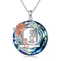 TOUPOP Sterling Silver Crystal Dragonfly Butterfly Necklace Gift for Women-style_name:A - Cat and Women