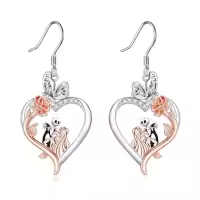 TOUPOP Sterling Silver Nightmare Earrings Jack Sally Skull Jewelry-style_name:A-Nightmare Earrings-Rose Flower
