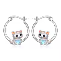 TOUPOP 925 Sterling Silver Hypoallergenic Panda Cat Bat Huggie Hoop Earrings-style_name:Cat