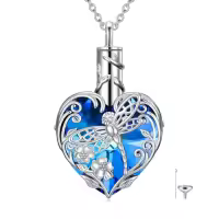 TOUPOP 925 Sterling Silver Heart Urn Necklace For Ashes Memorial Keepsake-style_name:C-Dragonfly-Crystal