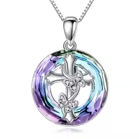 TOUPOP Sterling Silver Crystal Dragonfly Butterfly Necklace Gift for Women-style_name:D - Purple Cross Crystal Butterfly