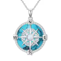 TOUPOP Sterling Silver Compass Urn Necklace For Women-style_name:G04-Turquoise