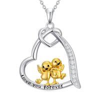 wholesale Animal Necklace For Women 925 Sterling Silver Heart Axolotl/owl/sloth/penguin/panda Necklace Pendant Animal Jewelry Christmas Gifts For Women -style_name:2-Duck