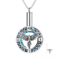 TOUPOP Sterling Silver Blue Crystal Eagle Dragon Phoenix Bear Cremation Urn Necklace-style_name:Celtic-Phoenix