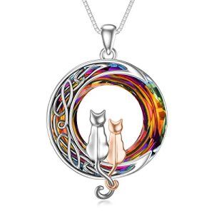 2 Cats(Silver and Rose Gold)-Volcano Crystal-02-A