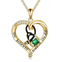 TOUPOP Sterling Silver Birthstone Stethoscope Necklace Gift For Nurse-style_name:05 May-Emerald-Yellow Gold Plated