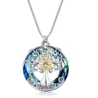 TOUPOP Sterling Silver Blue Crystal Celtic Tree Of Life Pendant Necklace-style_name:Sobriety