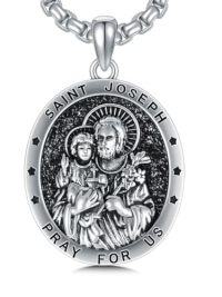 wholesale Saint Patron Necklace For Men Women 925 Sterling Silver St Medal Protection Necklace Catholic Religious Amulet Gifts For Christmas Birthday Father Son Brother Husband -style_name:Saint Joseph