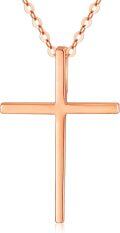 wholesale 18K Rose Gold Small Plain Cross Pendant Necklace for Women - 16-18 inch Chain Length-0-0