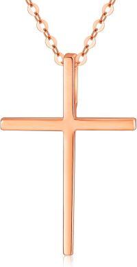 wholesale 18K Rose Gold Small Plain Cross Pendant Necklace for Women - 16-18 inch Chain Length-Rose Gold