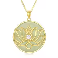 TOUPOP 14K Gold Plated Sterling Silver Jade Lotus Necklace For Women-style_name:7-Lotus Flower-Hetian Jade