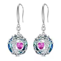 TOUPOP Sterling Silver Austrian Crystal Tree Of Life Birthstone Dangle Earrings-color_name:10-Oct-Pink Tourmaline