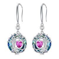 wholesale TOUPOP Tree Of Life Birthstone Earrings For Women 925 Sterling Silver Family Tree Dangle Earrings Austrian Crystal Jewelry Birthday Christmas Gifts For Her Girlfriend Wife Mom -color_name:10-Oct-Pink Tourmaline