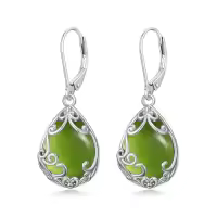 TOUPOP Sterling Silver Filigree Teardrop Leverback Birthstone Earrings-style_name:Peridot