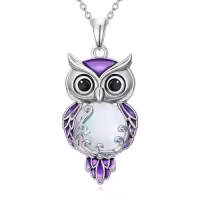 TOUPOP 925 Sterling Silver Filigree Owl Pendant Necklace Jewelry Christmas Gifts For Women-color_name:Opal