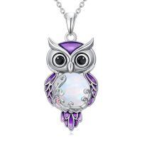 wholesale Owl Necklace For Women 925 Sterling Silver Filigree Owl Pendant Jewelry Christmas Gifts For Women -color_name:Opal
