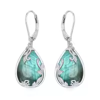 TOUPOP Sterling Silver Filigree Gemstone Teardrop Dangle Earrings-color_name:Labradorite