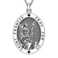 TOUPOP 925 Sterling Silver Stainless Steel Saint Medal Protection Necklace-style_name:R-Saint Francis Necklace A