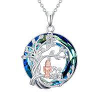 wholesale TOUPOP Gifts For Mom Mother And Daughter Son Necklace Sterling Silver Family Tree Of Life Pendant Necklace Blue Crystal Birthday Jewelry Christmas Gifts For Women Wife Grandma -style_name:style-2