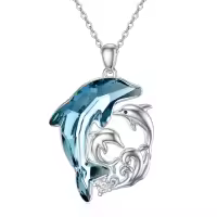 TOUPOP Sterling Silver Crystal Dolphin Necklace Christmas Birthday Gifts For Women-style_name:Dolphin Mother and 2 Sons or Daughters