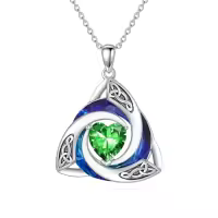 TOUPOP Sterling Silver Crystal Celtic Birthstone Trinity Knot Pendant Necklace-color_name:05-May - Emerald
