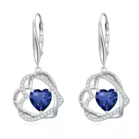 TOUPOP Sterling Silver Birthstone Double Heart Leverback Earrings-color_name:09-September-Sapphire