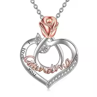 TOUPOP Sterling Silver Crystal I Love You Rose Flower Heart Necklace-color_name:I Love You Grandma Necklace-Rose flower