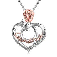 wholesale TOUPOP Christmas Gifts For Mom Grandma Nana 925 Sterling Silver I Love You Necklace Rose Flower Love Heart With Crystal Jewelry For Women -color_name:I Love You Grandma Necklace-Rose flower